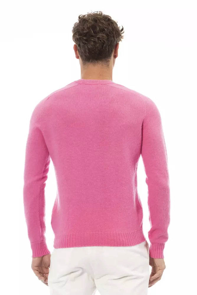 Alpha Studio Elegant Crewneck Long Sleeve Pink Sweater