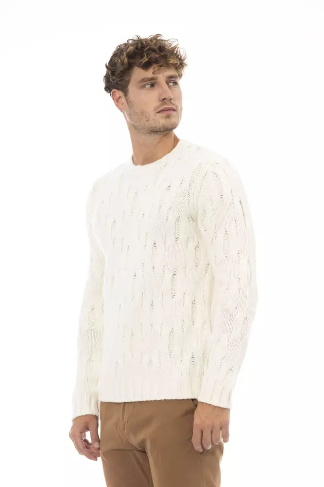 Alpha Studio Elegant Beige Crewneck Wool-Cashmere Sweater