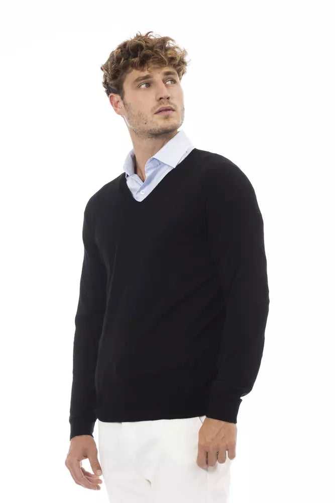 Alpha Studio Elegant V-Neck Sweater in Sleek Black