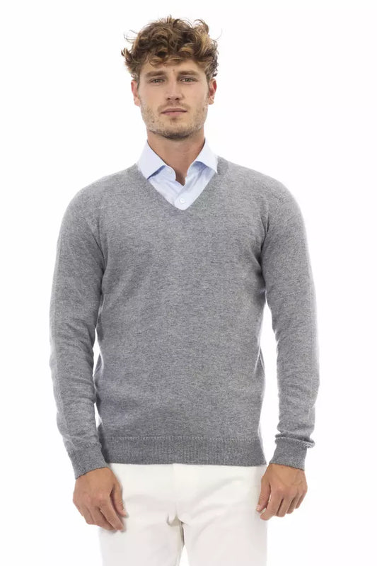 Alpha Studio Chic V-Neck Sweater in Subtle Gray