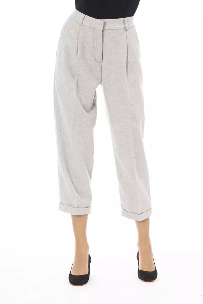 Alpha Studio Elegant Gray Wool-Blend Trousers