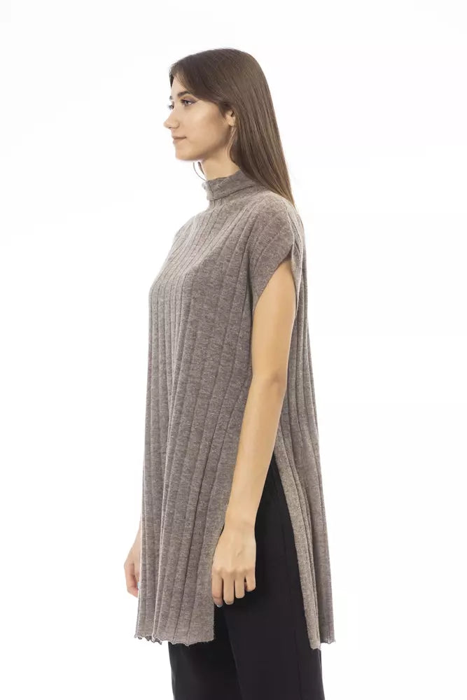 Alpha Studio Chic Alpaca Blend Turtleneck Sweater with Side Slits