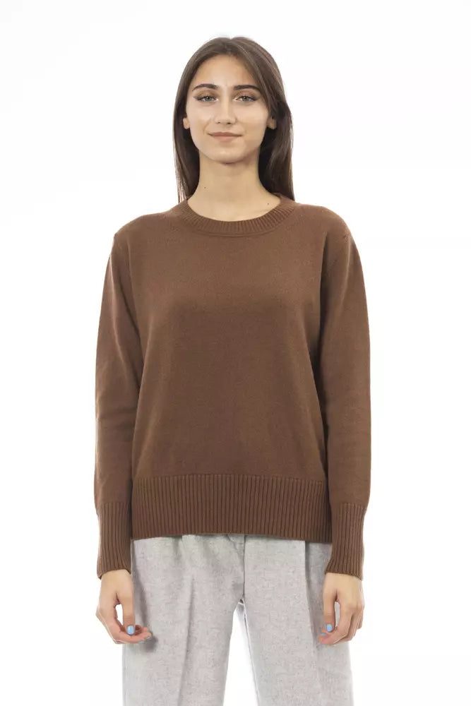 Alpha Studio Cashmere Crew Neck Sweater in Rich Brown