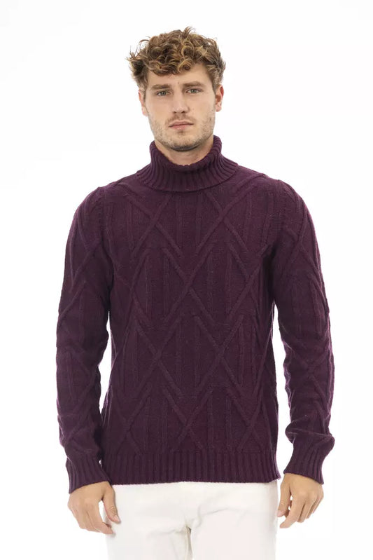 Alpha Studio Elegant Purple Turtleneck Sweater for Men