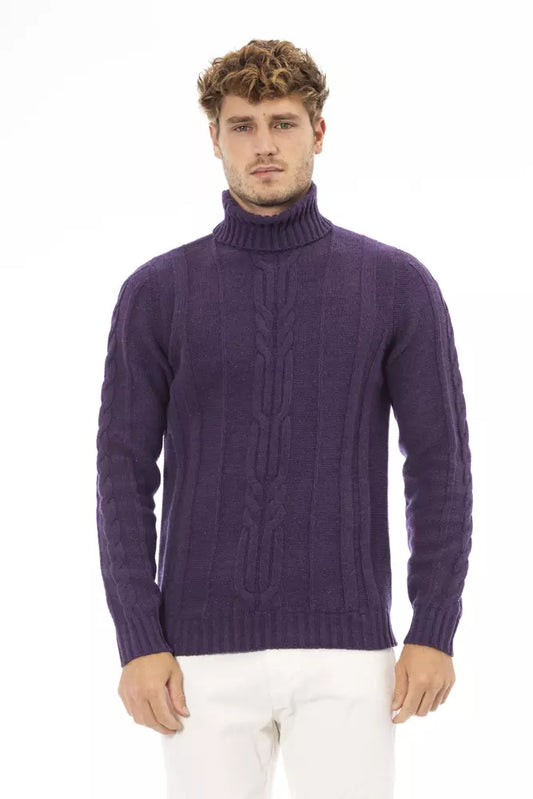 Alpha Studio Elegant Purple Turtleneck Sweater for Men