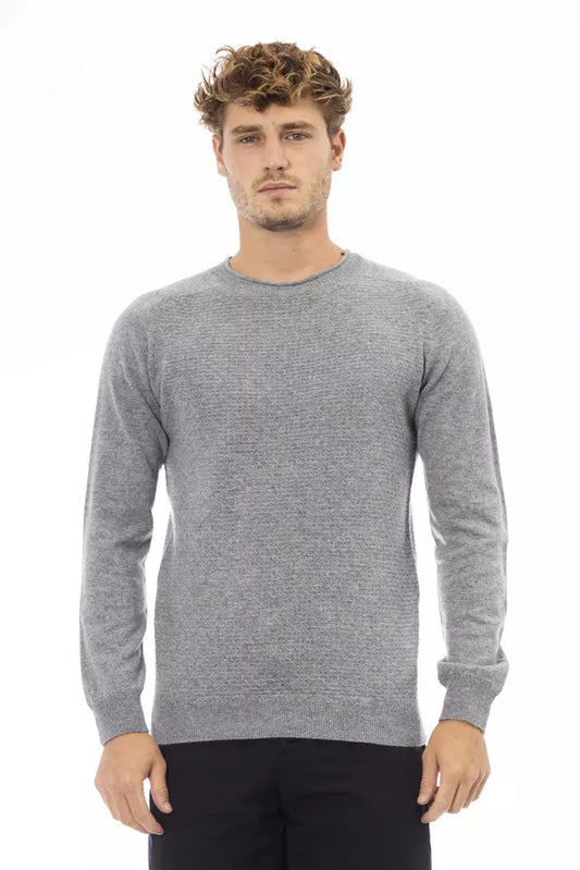 Alpha Studio Sleek Gray Crewneck Sweater for Men