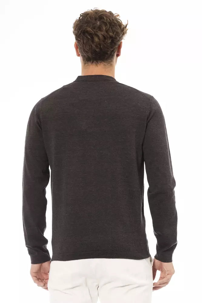 Alpha Studio Elegant Brown Crewneck Sweater for Men