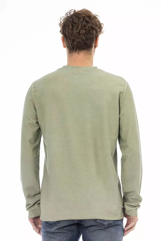 Distretto12 Chic Green Crew Neck Sweater with Embroidered Logo