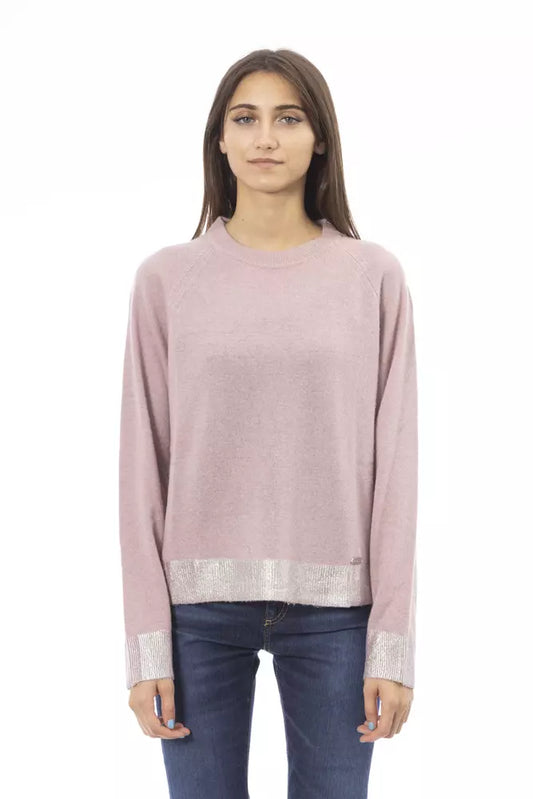 Baldinini Trend Chic Crew Neck Monogram Sweater in Pink