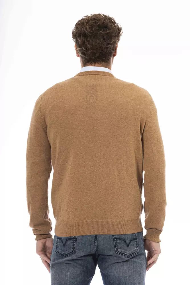 Sergio Tacchini Elegant Beige V-Neck Wool Sweater for Men