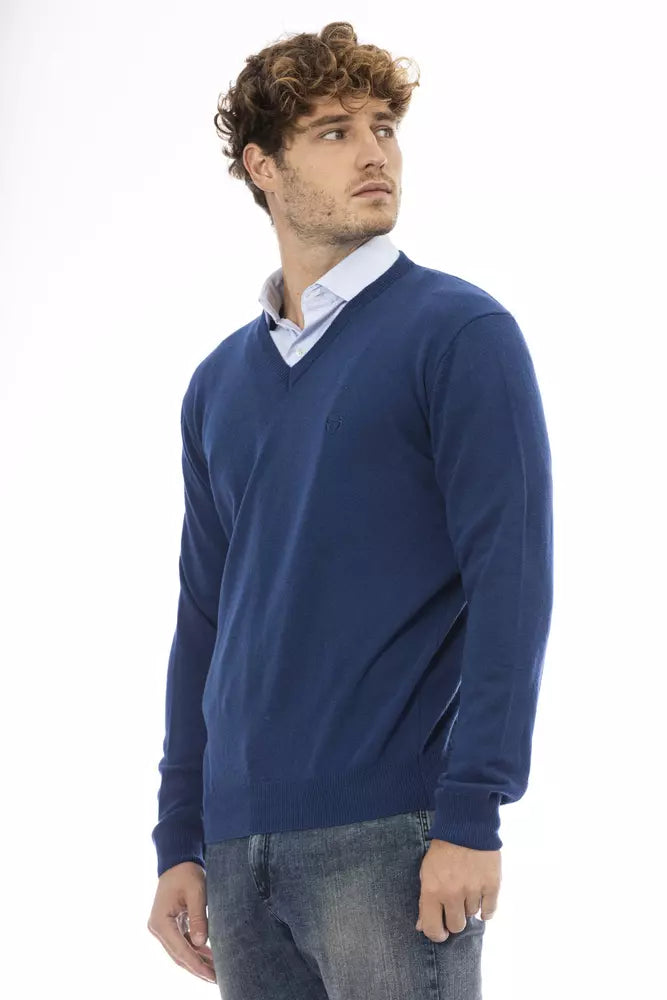 Sergio Tacchini Elegant Blue V-Neck Wool Sweater