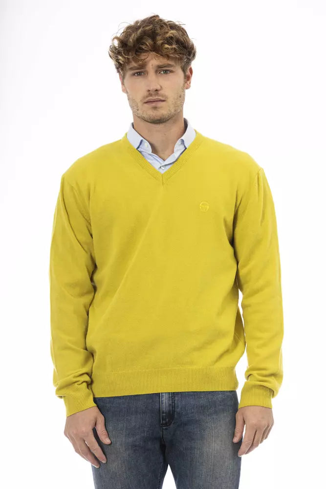 Sergio Tacchini Chic V-Neck Wool Sweater in Sunshine Yellow