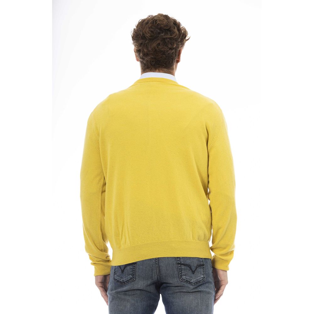 Sergio Tacchini Elegant V-Neck Wool Sweater in Vibrant Yellow