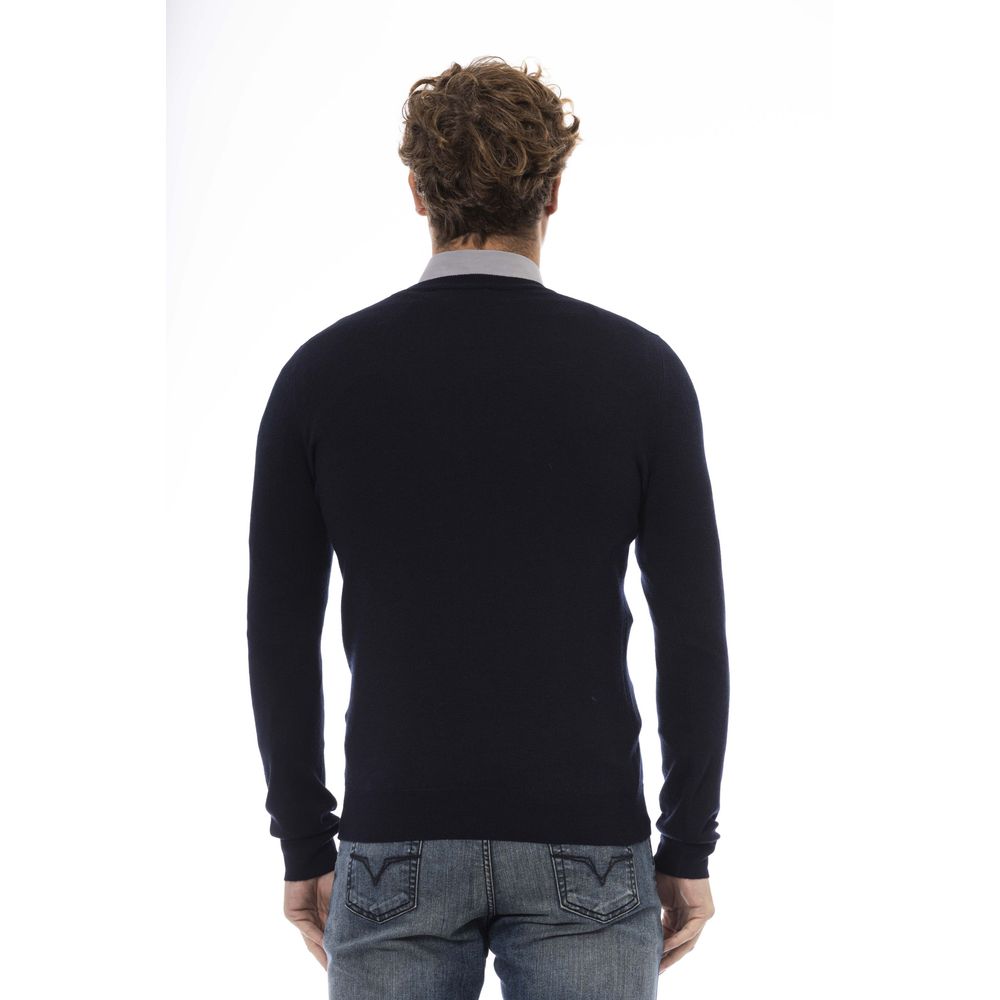 Baldinini Trend Elegant Blue V-Neck Wool-Blend Sweater