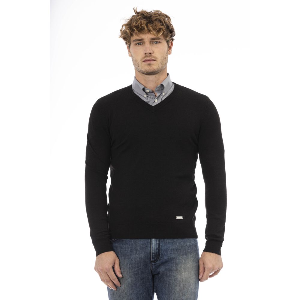 Baldinini Trend Elegant V-Neck Wool Sweater - Long Sleeves, Ribbed Accents