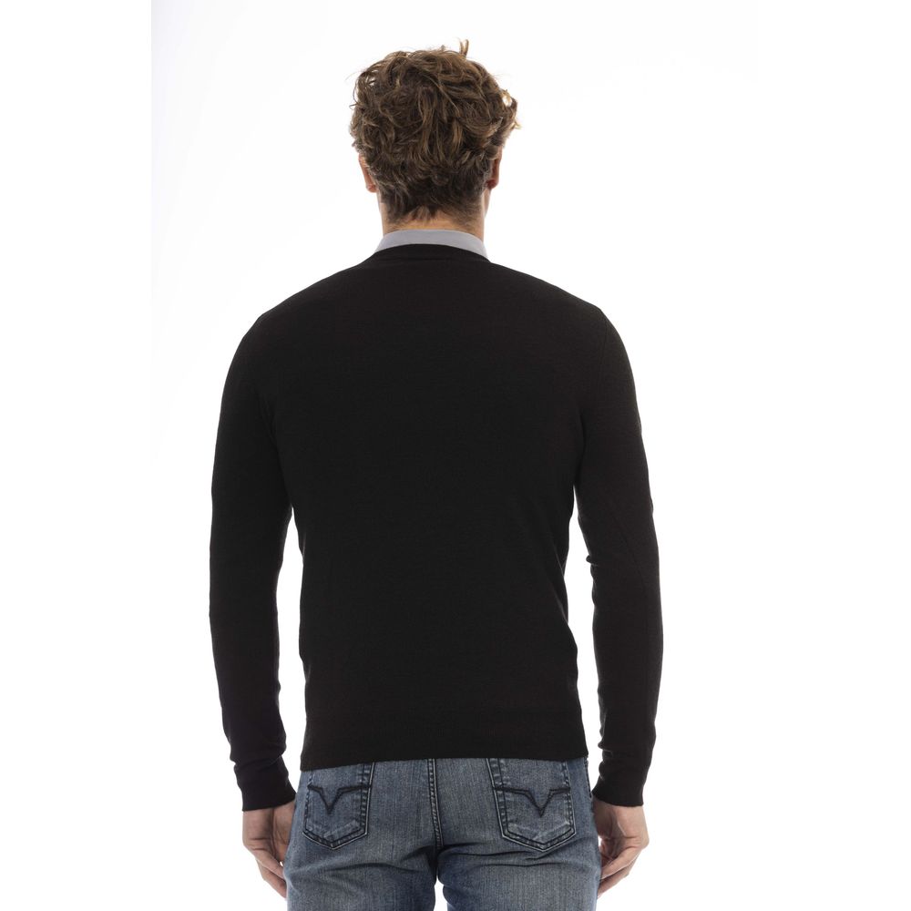 Baldinini Trend Elegant V-Neck Wool Sweater - Long Sleeves, Ribbed Accents