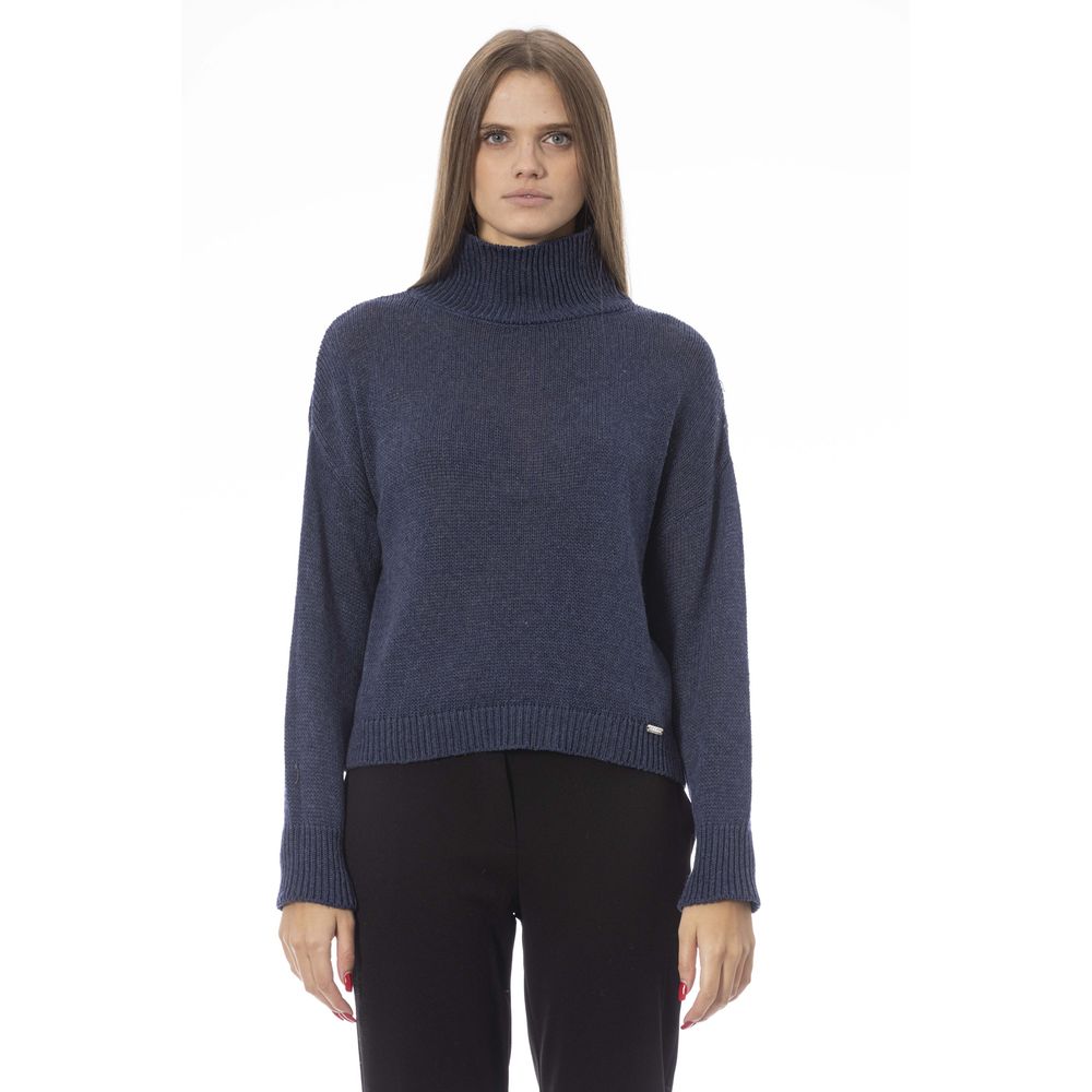 Baldinini Trend Elegant Volcano Neck Blue Sweater