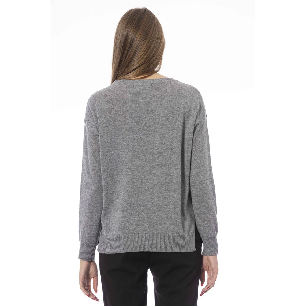 Baldinini Trend Chic Gray Crew Neck Knit Sweater