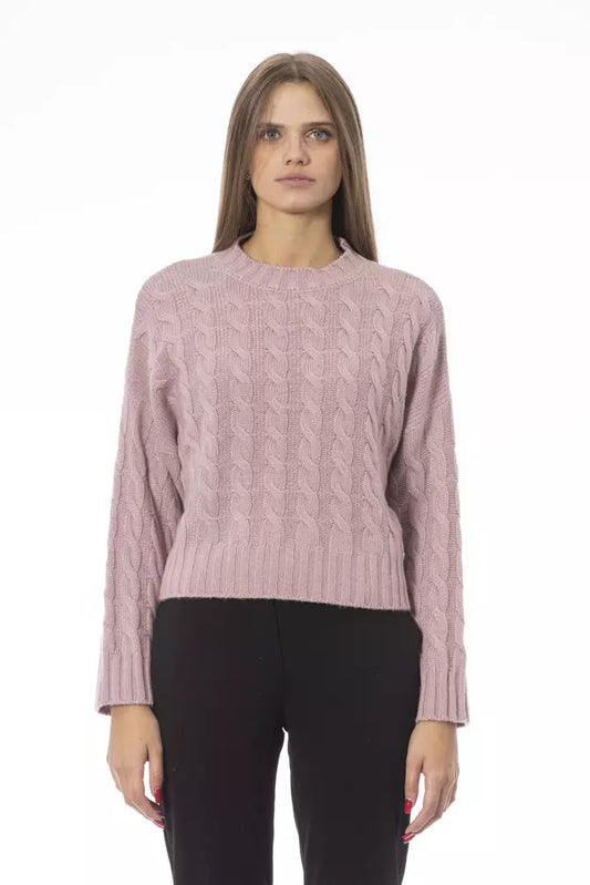 Baldinini Trend Chic Pink Wool Blend Crew Neck Sweater