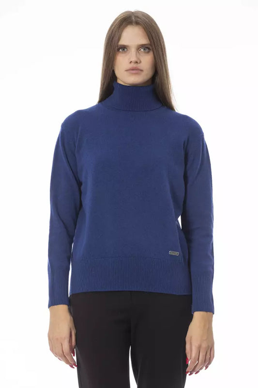 Baldinini Trend Elegant Turtleneck Sweater - Blue Wool-Cashmere Blend