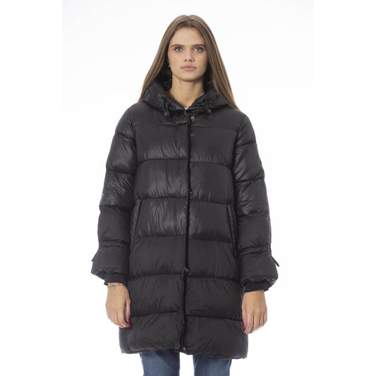 Baldinini Trend Chic Long Down Jacket with Monogram Detail