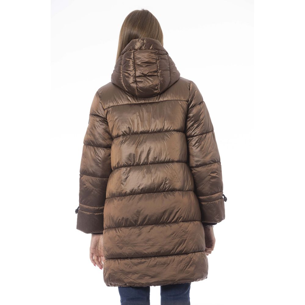 Baldinini Trend Chic Brown Down Jacket with Monogram Detail