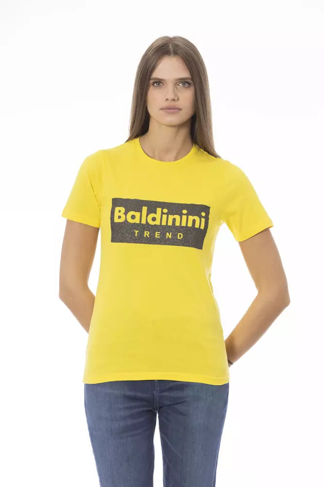 Baldinini Trend Sunshine Yellow Crew Neck Tee with Designer Print