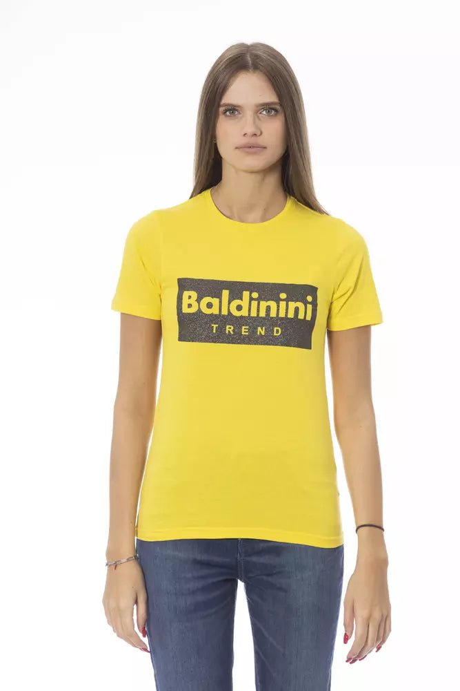 Baldinini Trend Sunshine Yellow Crew Neck Tee with Designer Print