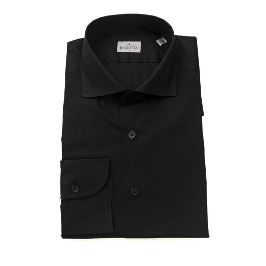 Bagutta Elegant Slim Fit Black Shirt with French Collar