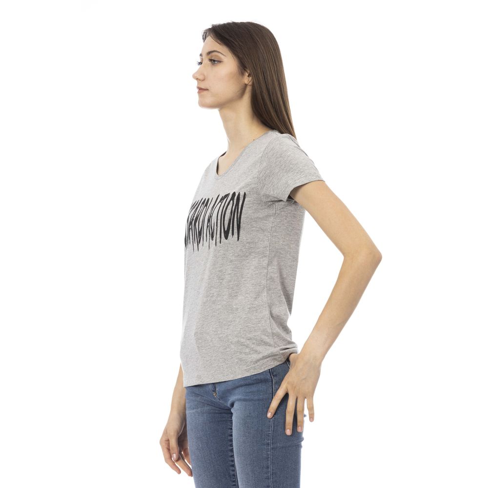 Trussardi Action Elegant Gray V-Neck Tee with Chic Print