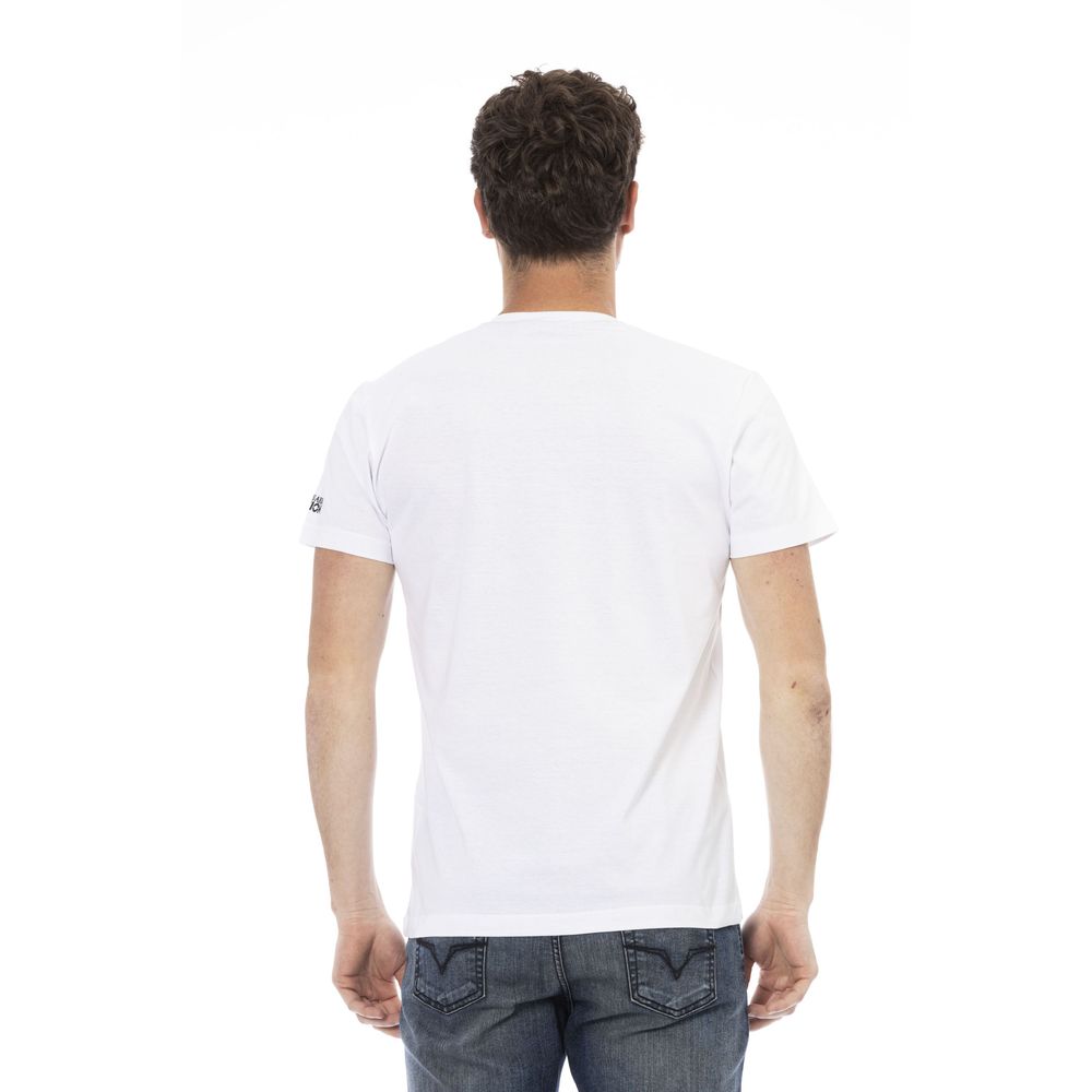 Trussardi Action Elegant White V-Neck Tee with Front Print