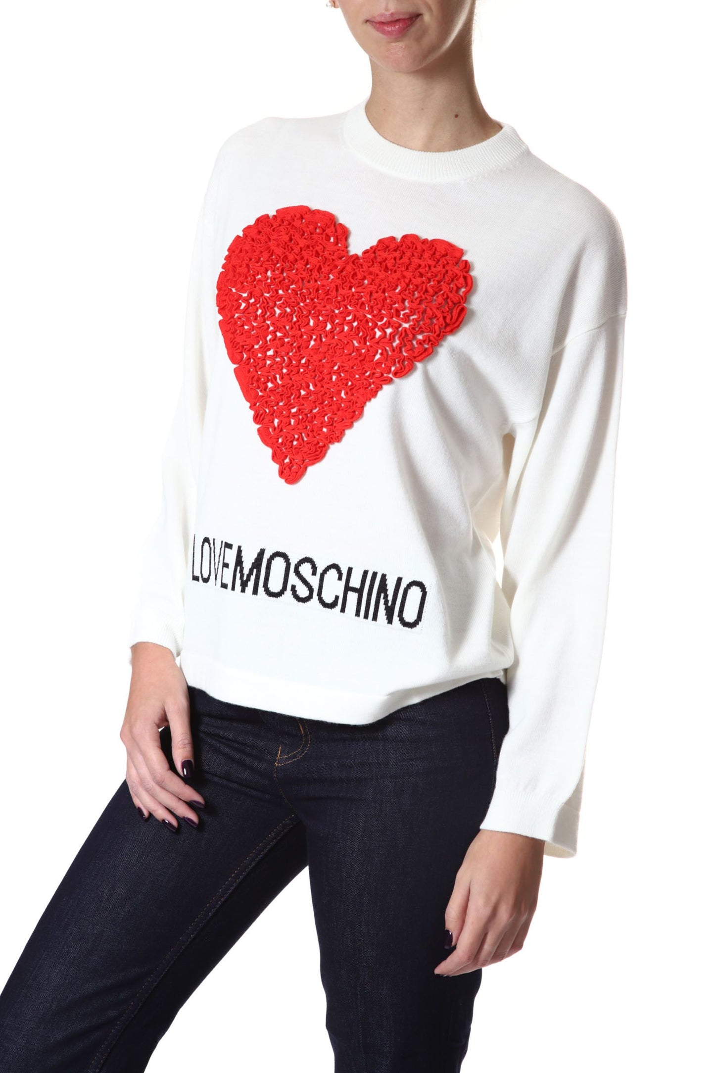 Love Moschino Embossed Heart Wool Blend Sweater