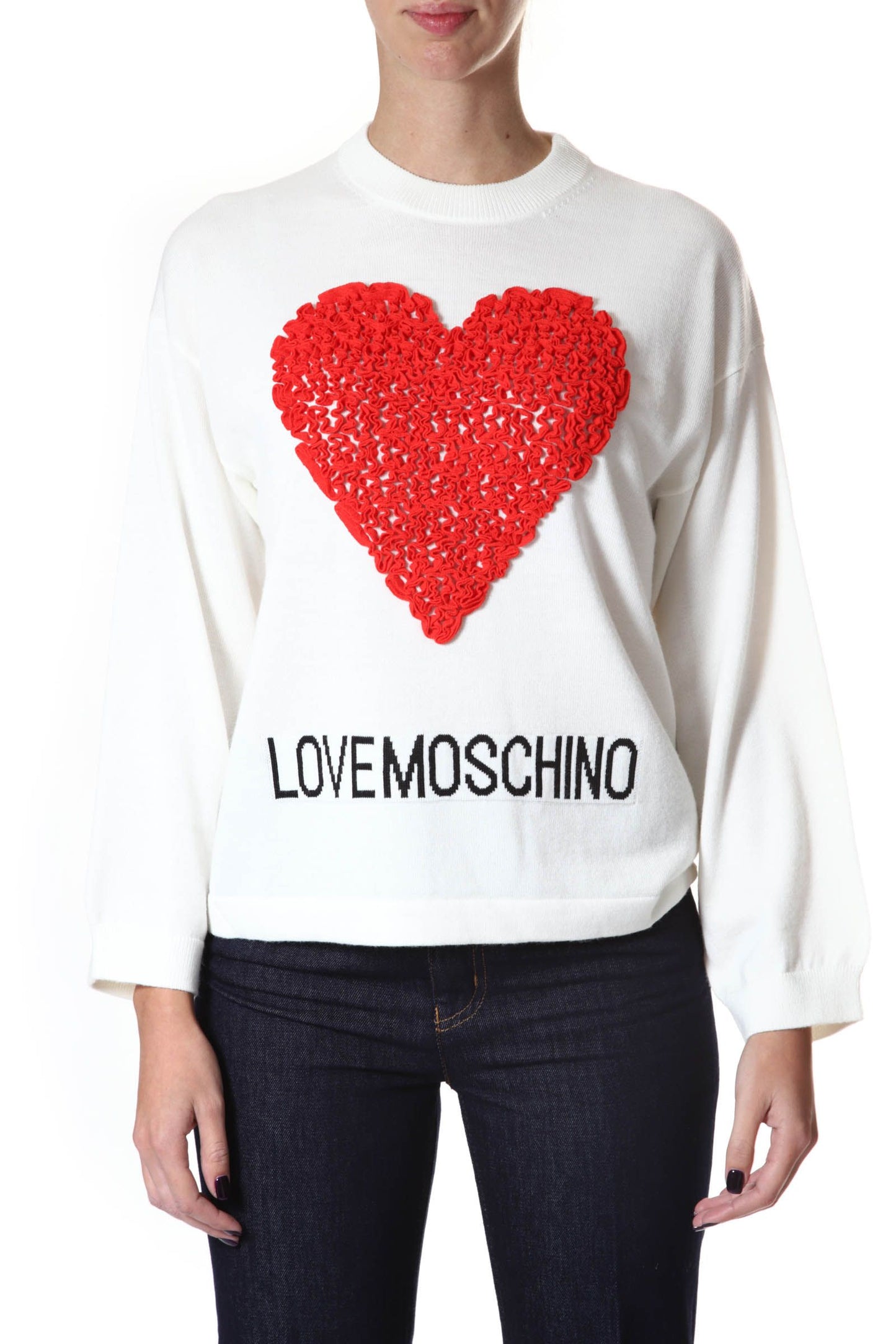 Love Moschino Embossed Heart Wool Blend Sweater