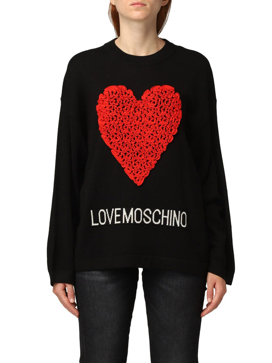 Love Moschino Embossed Heart Ruffle Wool Blend Sweater