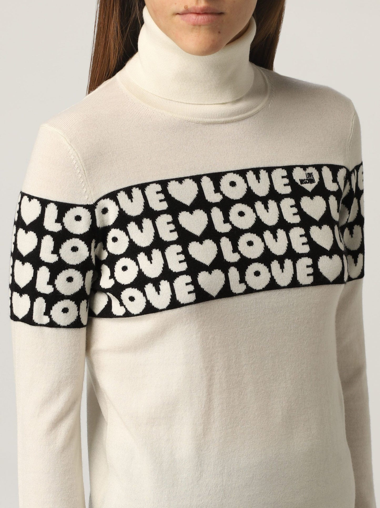 Love Moschino Chic Contrast Logo Turtleneck Sweater