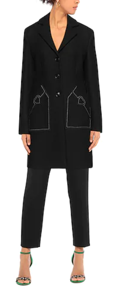 Love Moschino Chic Wool Blend Black Coat with Heart Detail