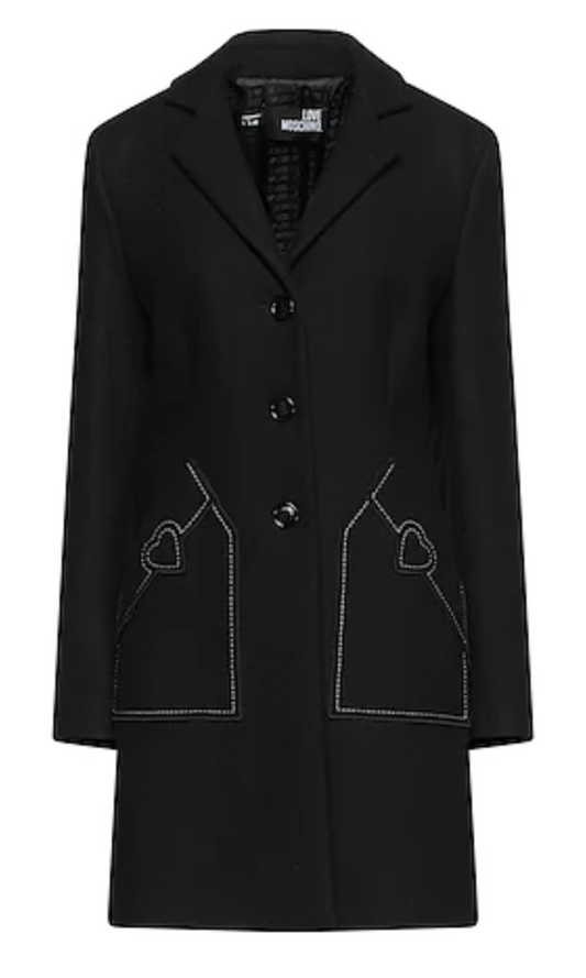 Love Moschino Chic Wool Blend Black Coat with Heart Detail