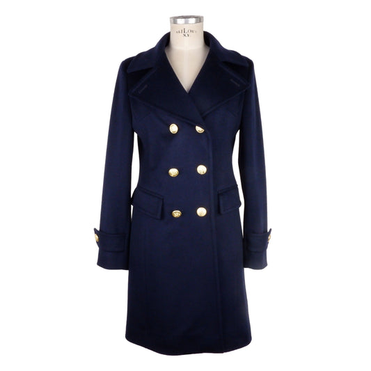 Made in Italy Elegant Blue Virgin Wool Ladies Coat