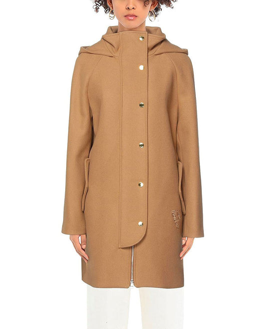 Love Moschino Elegant Brown Wool Blend Coat with Golden Accents