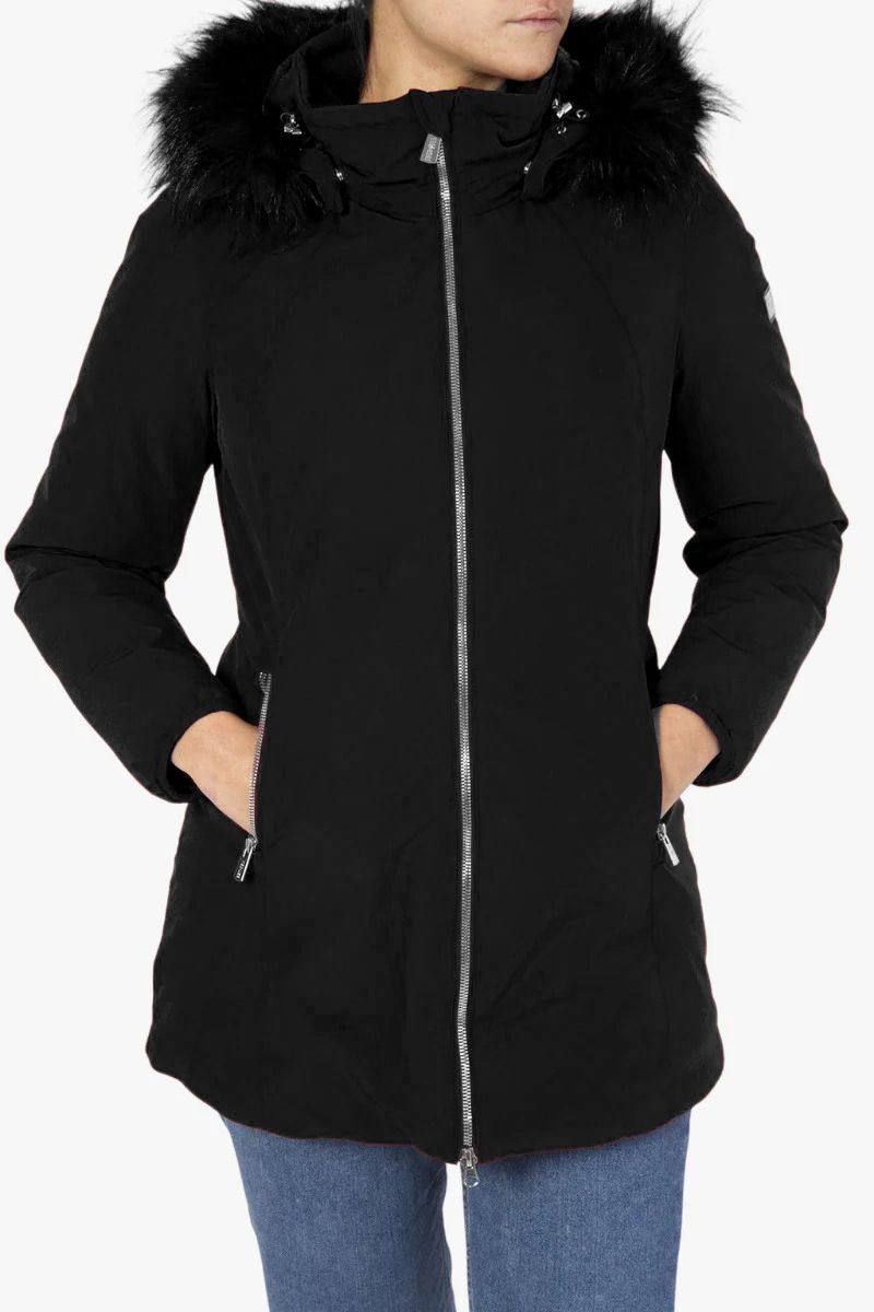 Yes Zee Chic Hooded Down Jacket with Fur Detail