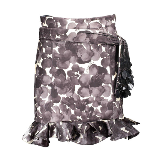 Elisabetta Franchi Elegant Floral Ruched Satin Skirt