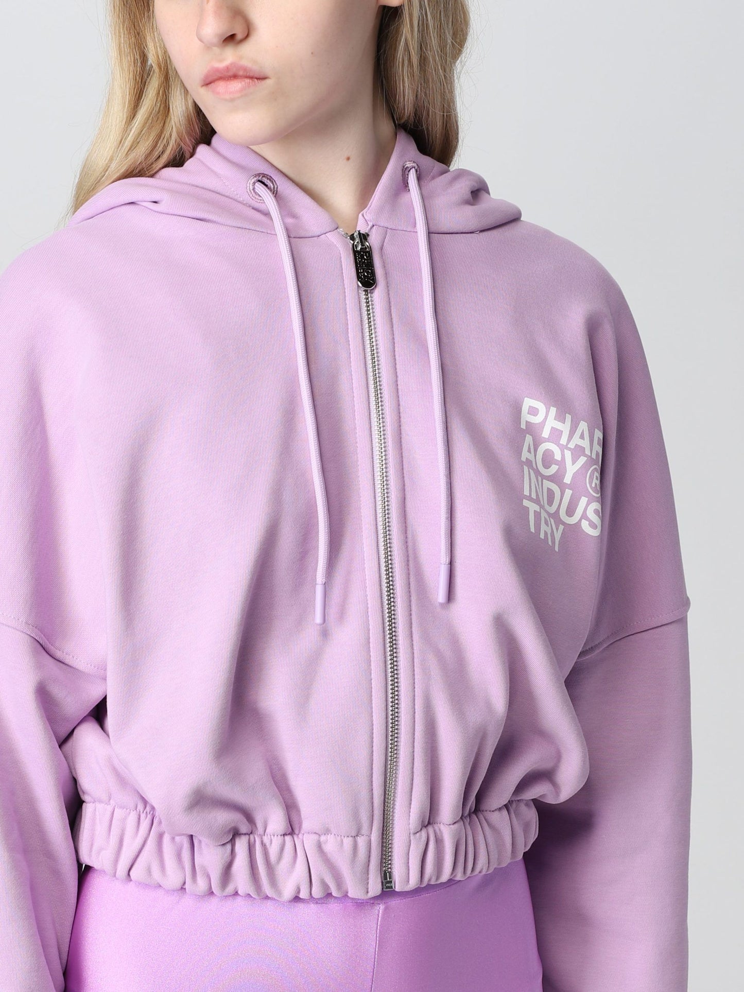 Pharmacy Industry Plush Purple Cotton Hoodie with Zip Closure