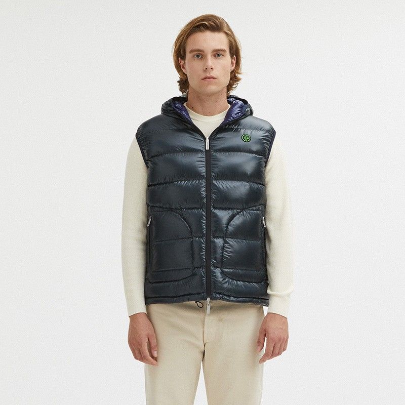 Reversible Centogrammi Hooded Vest in Blue/Grey