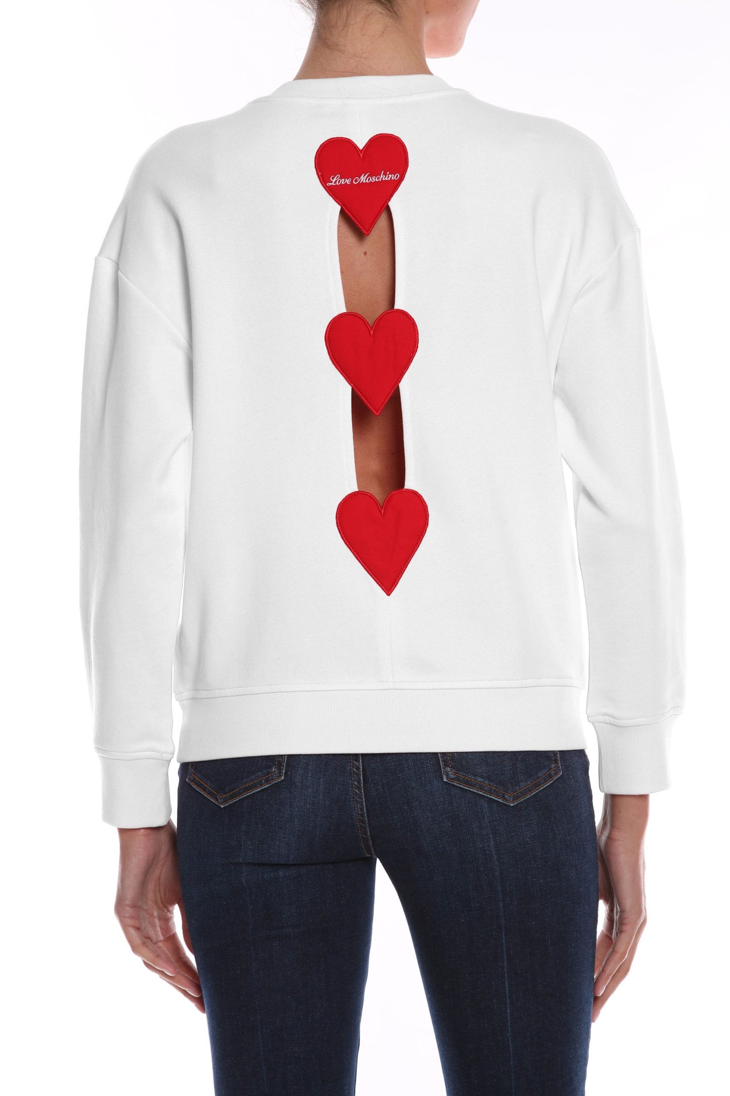 Love Moschino Embroidered Heart Back Slit Cotton Sweater