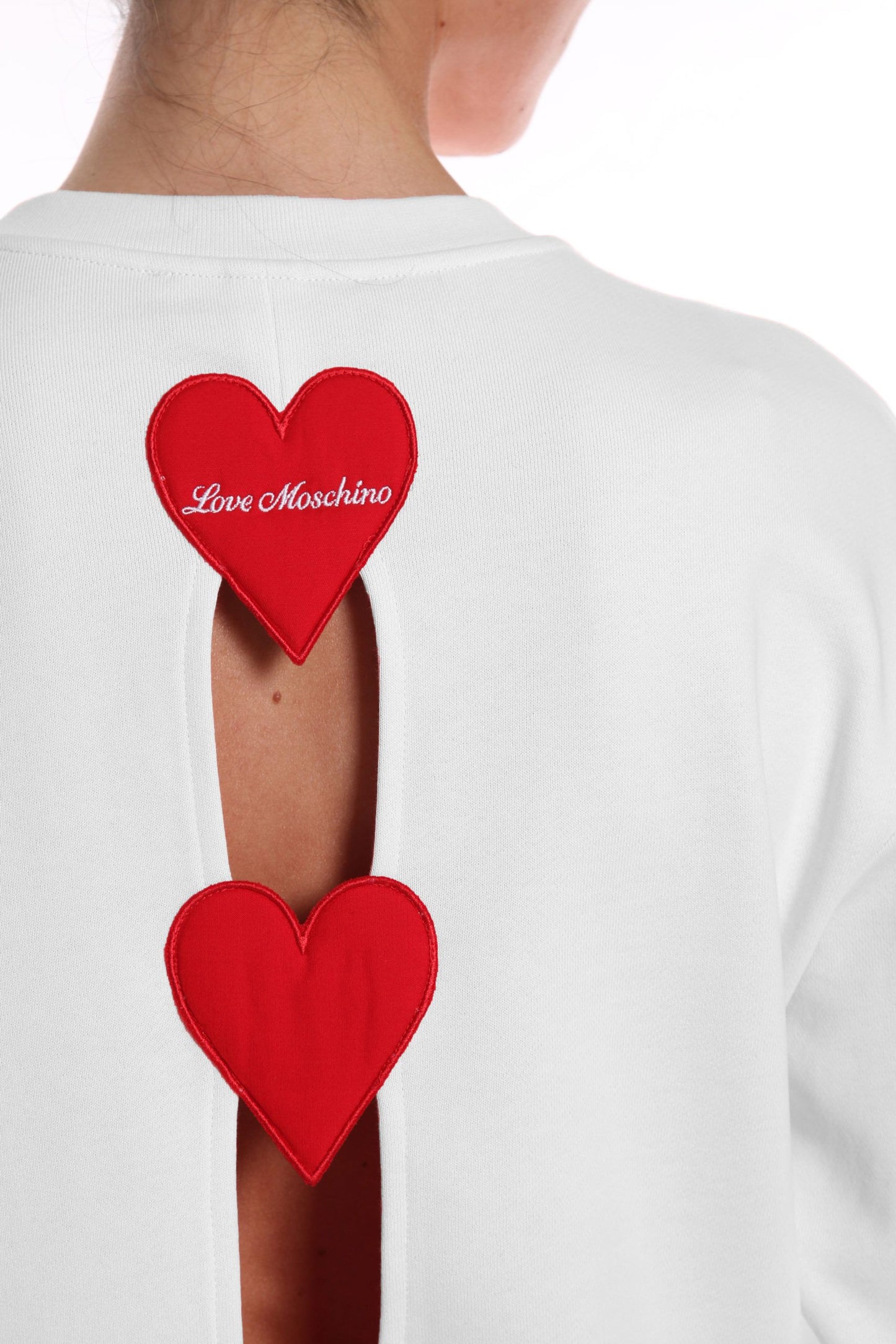 Love Moschino Embroidered Heart Back Slit Cotton Sweater