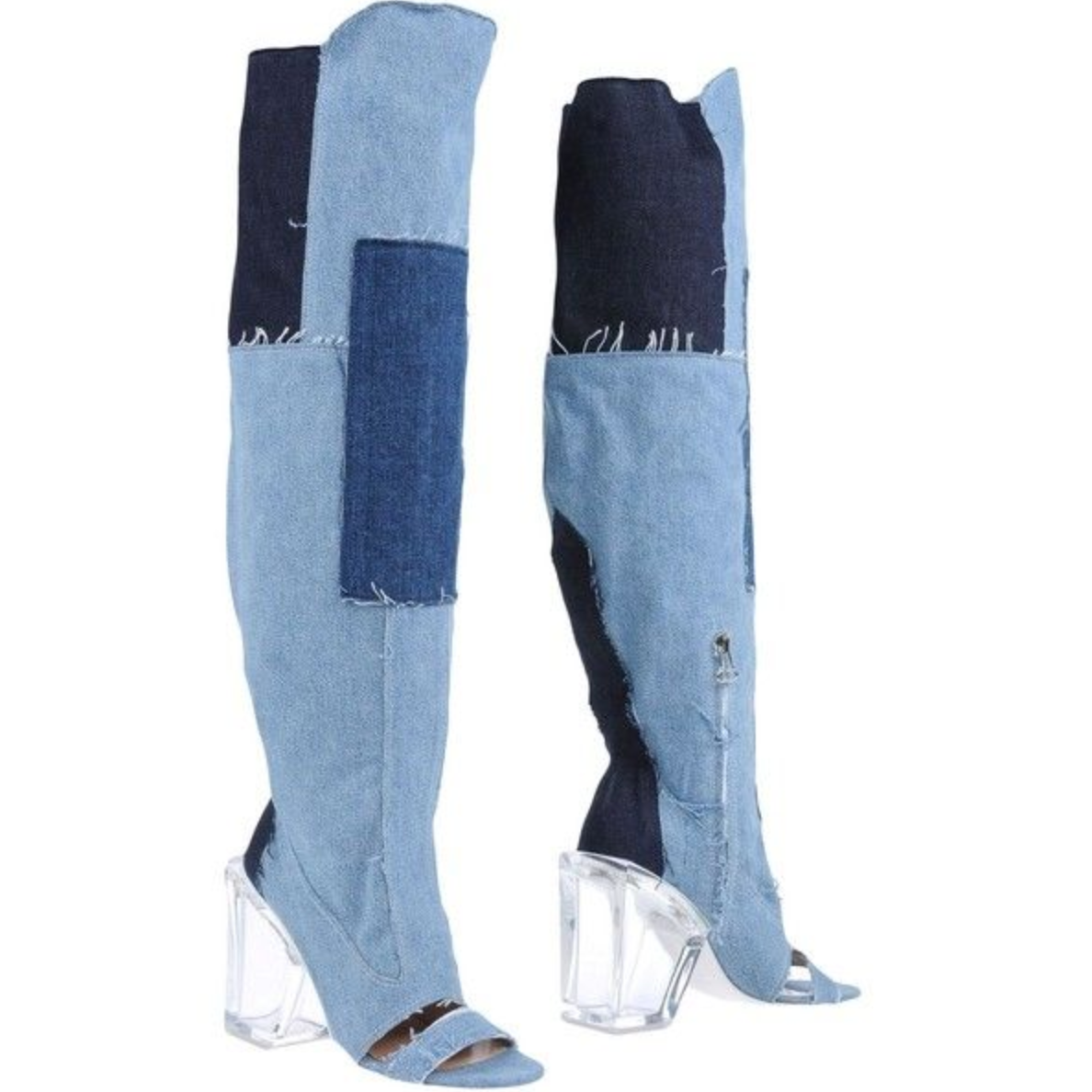 Off-White Chic Vintage Denim & Transparent Heel Boots