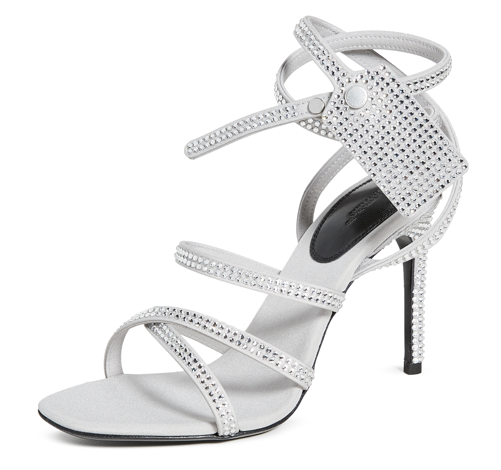 Off-White Dazzling Gray Diamond Buckle Leather Sandals