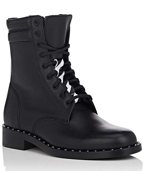 Off-White Studded Calfskin Lace-Up Ankle Boots