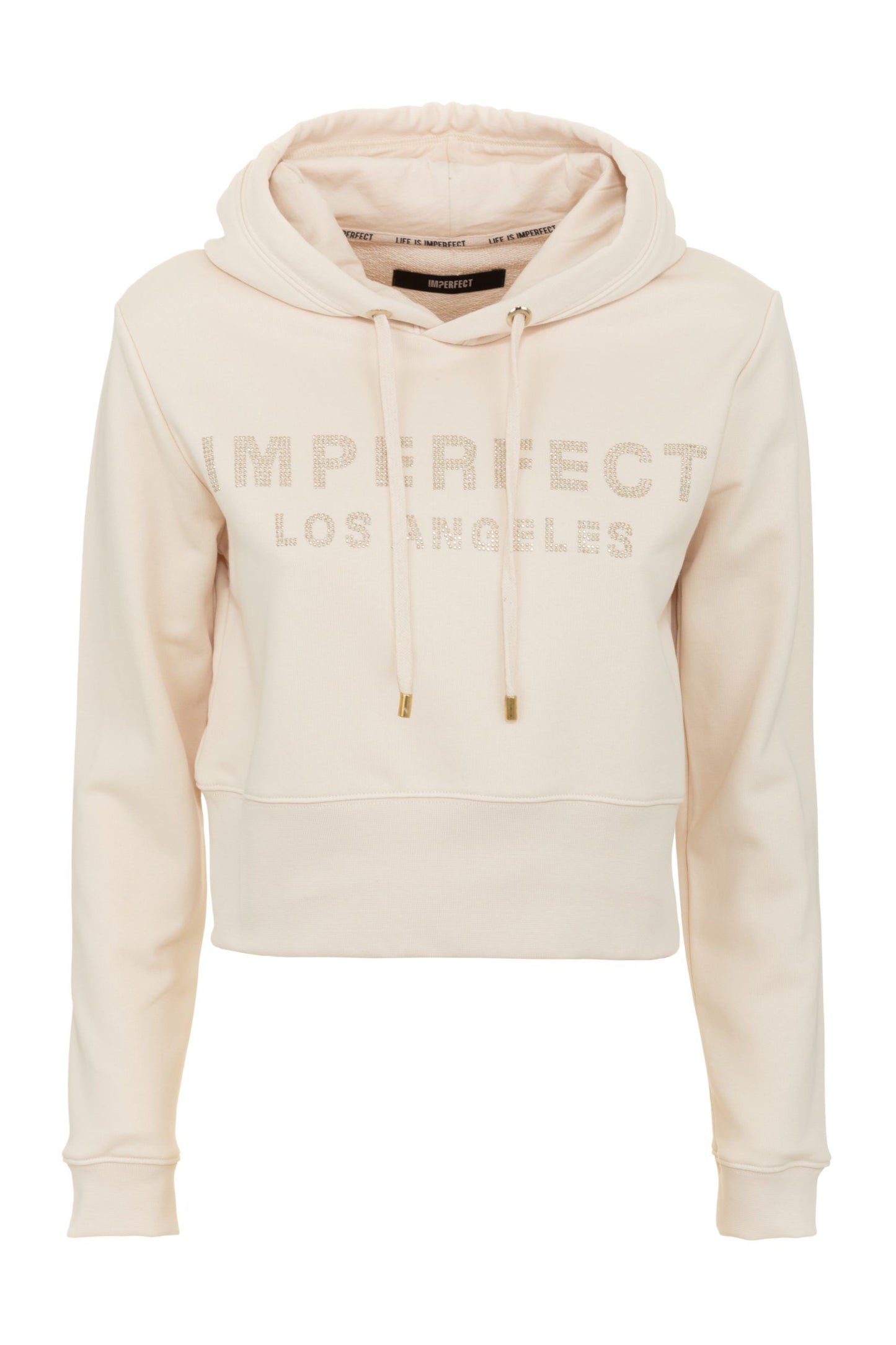 Imperfect Beige Rhinestone Logo Hoodie