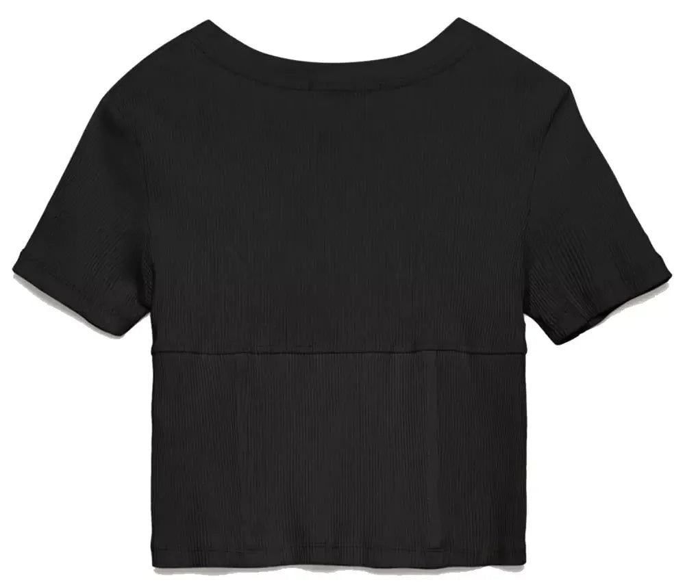 Hinnominate Chic Ribbed Cotton Tee with Logo Detail